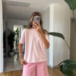 Gold Ami Written Basic T-Shirt - Dust Pink