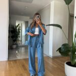 Rim Pants Shirt Sensual Set -Medium Blue