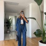 Rim Pants Shirt Sensual Set -Dark Blue