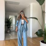 Rim Pants Shirt Sensual Set -Light Blue