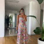 Floral Pattern Linen Textured Dress