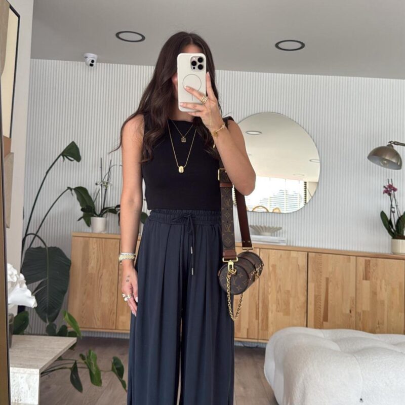 Smoked Waist Lace-Up Brand Model Loose Trousers
