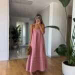 Beaded Strap Muslin Dress - Dried Rose