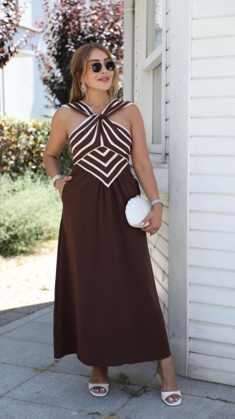 Brown Cross Knitwear Detailed Dress