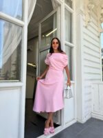 Pink Shoulder Draped Dress - Image 2