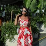 RED PATTERNED CROP BLOUSE SKIRT SET