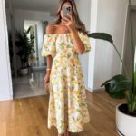 Yellow Floral Watermelon Sleeve Dress