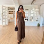 Around Crew Neck Cross Front Detailed Linen Dress