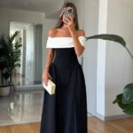 Madonna Collar Contrast Midi Dress