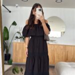 Black Madonna Collar Embroidery Detailed Dress