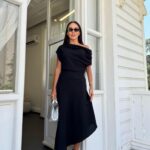 Black Shoulder Draped Dress