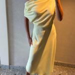 Yellow Shoulder Draped Dress