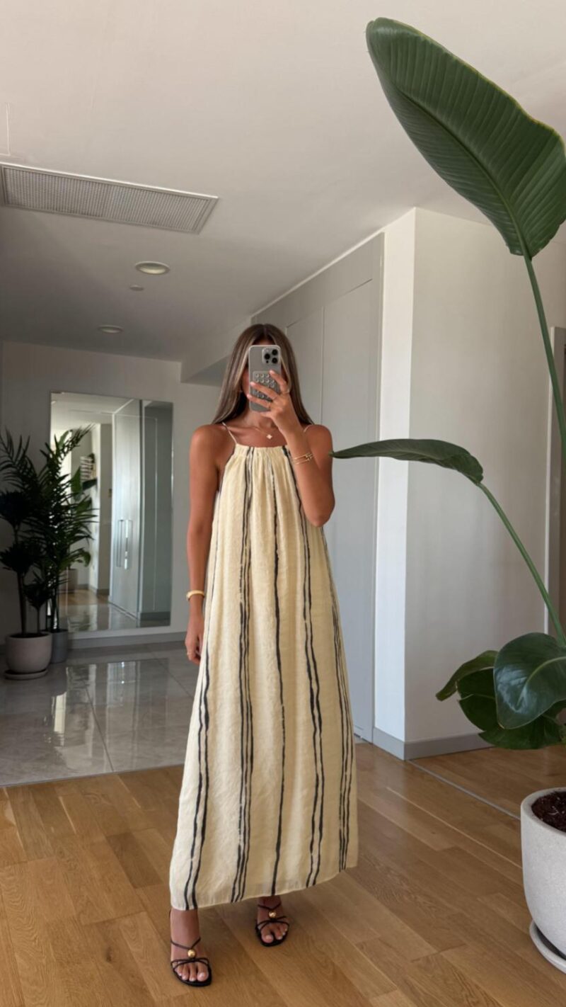 Ella Strappy Patterned Dress - Light Yellow