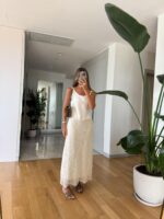 Ecru Lace Detailed Garni Dress