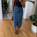 Jack Belted Slit Midi Denim Skirt