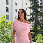 Pink Shoulder Draped Dress