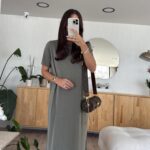 Khaki Crew Neck Side Slit Basic Dress