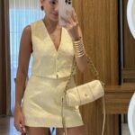 Frenchie Yellow Embroidered shorts set