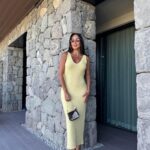 Yellow V Neck Long Knitted Dress