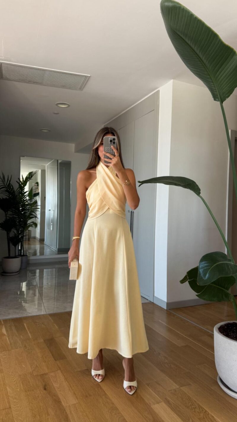 Erica Neck Tie Dress - Yellow