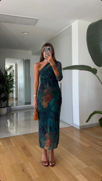 India Patterned Single Sleeve Dress