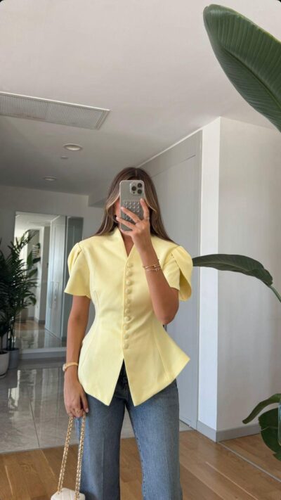 Padded Button Detailed Jacket - Yellow