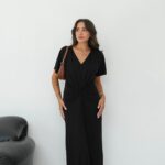 BLACK FRONT TWIST DETAILED DRESS