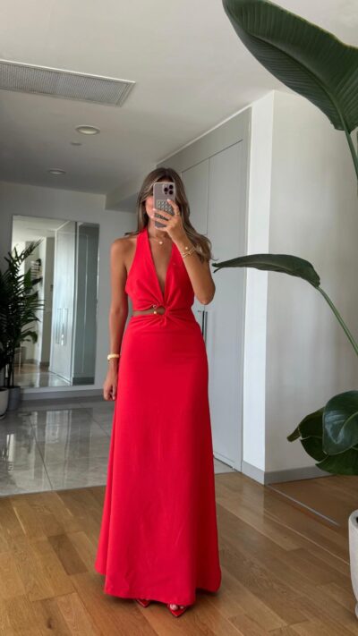 Devon Cupro Midi Dress - Pomegranate Flower