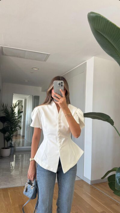 Padded Button Detailed Jacket - White