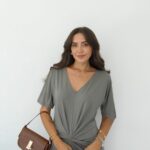 KHAKI FRONT BEND DETAILED DRESS