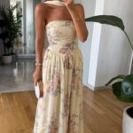 Floral Chiffon Dress with Yellow Shawl Accessories