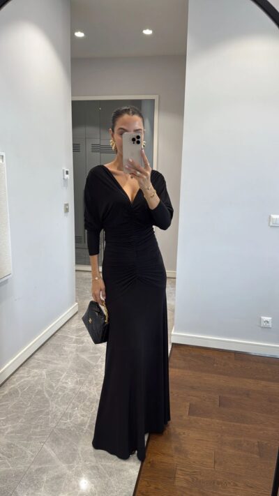 DRAPED V-NECK DRESS