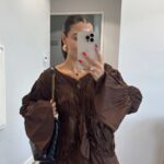 Brown FLAIL DETAILED PLEATED SHIRT