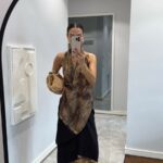 PATTERNED CHIFFON SHOULDER DECOLLETE BLOUSE