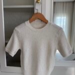 Ecru Glitter Short Sleeve Knitwear Blouse
