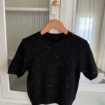 Black Glitter Short Sleeve Knitwear Blouse