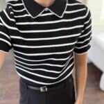 Biyeli Striped Black Short Sleeve Knitwear