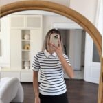 Biyeli Striped Ecru Short Sleeve Knitwear