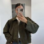 SUEDE ZIPPER LOW SHOULDER BOMBER JACKET