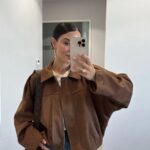 SUEDE ZIPPER LOW SHOULDER BOMBER JACKET