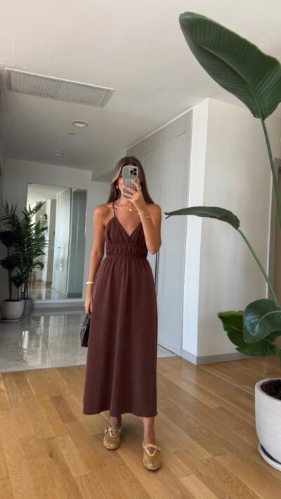 Samara Thin Strappy Dress - Coffee