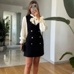 Sleeves Chiffon Tweed Dress