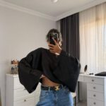 Satin Blouse Black with Wide Sleeves