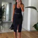 Black Deep Slit Midi Skirt