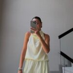 Butter Yellow WINKLE SATIN BLOUSE TROUSERS SET