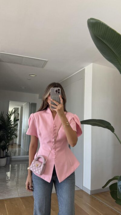Padded Button Detailed Jacket - Pink