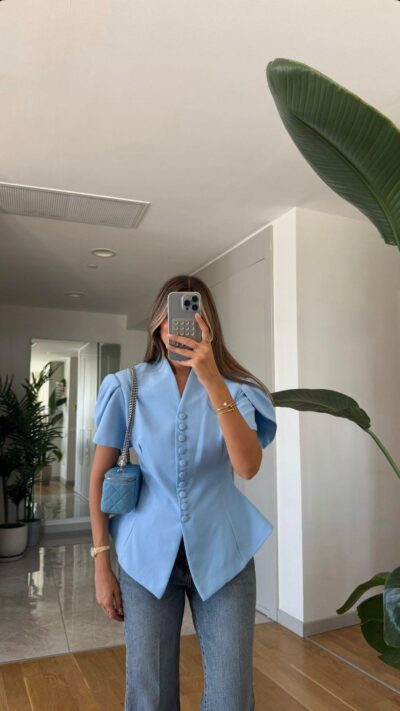 Padded Button Detailed Jacket - Blue