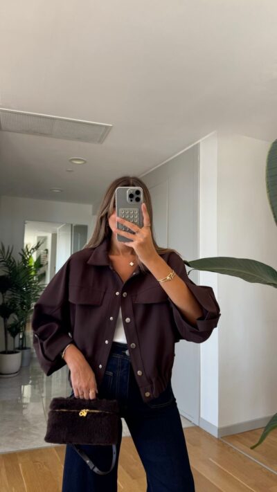 Mui Bag Bomber Jacket with Pocket - Brown