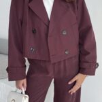 Pre-order Maya Half Double Breasted Trench Coat - Claret Red