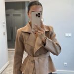 DOUBLE BELT DETAILED SUEDE JACKET